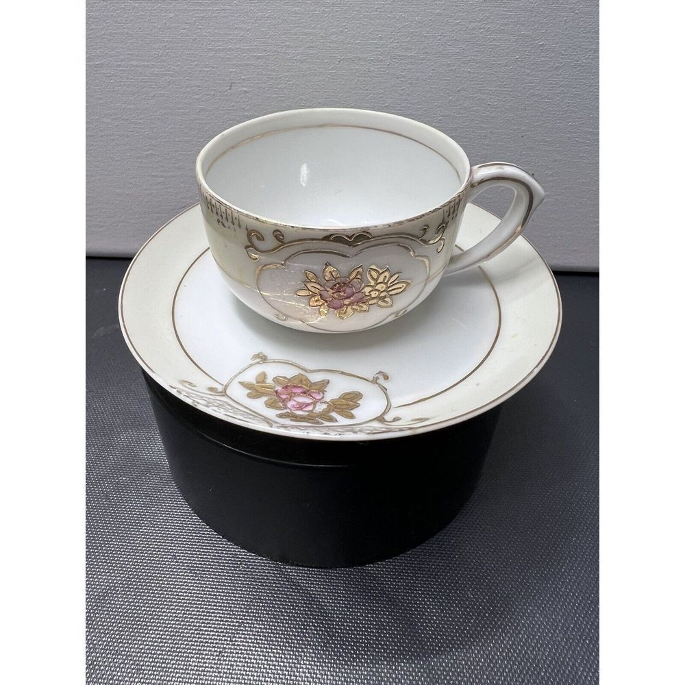 Vintage Occupied Japan Floral Miniature Tea Cup &‎ Saucer W/ Gold China Mark